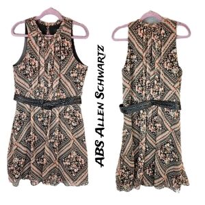 ABS Allen Schwartz Womens Dress Sz 14 Chiffon Floral Faux leather Belt